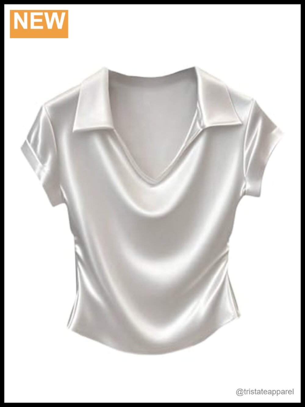 Satin Cowl Neck Crop Blouse Lapel Short Sleeve Elegant Work Top